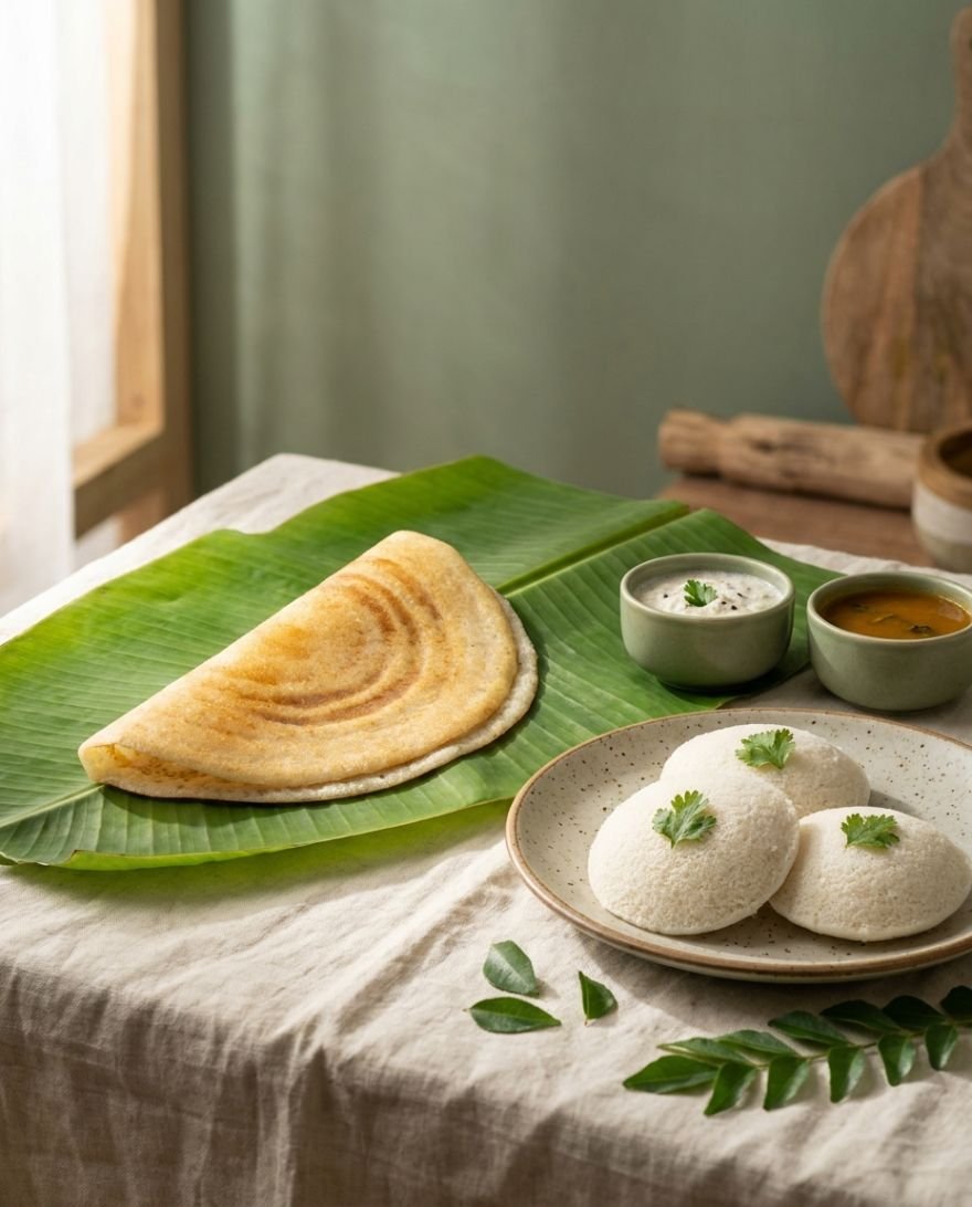 Dosa, Idli, Chutney und Sambar — südindisches Frühstück