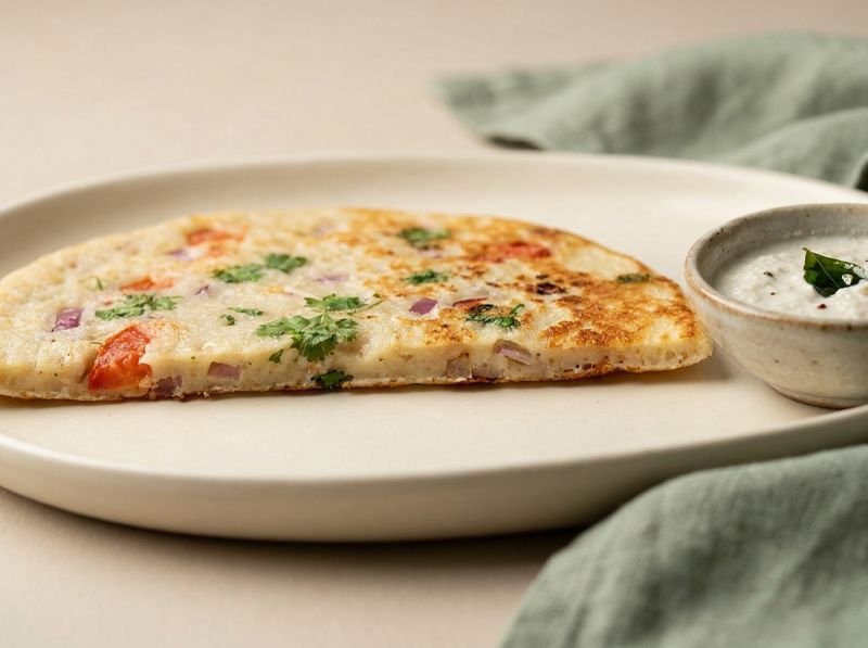 Uttapam mit Zwiebel und Tomate